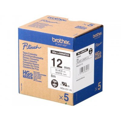Brother HGE231V5 Rubans BK/Blanc 12mm x5