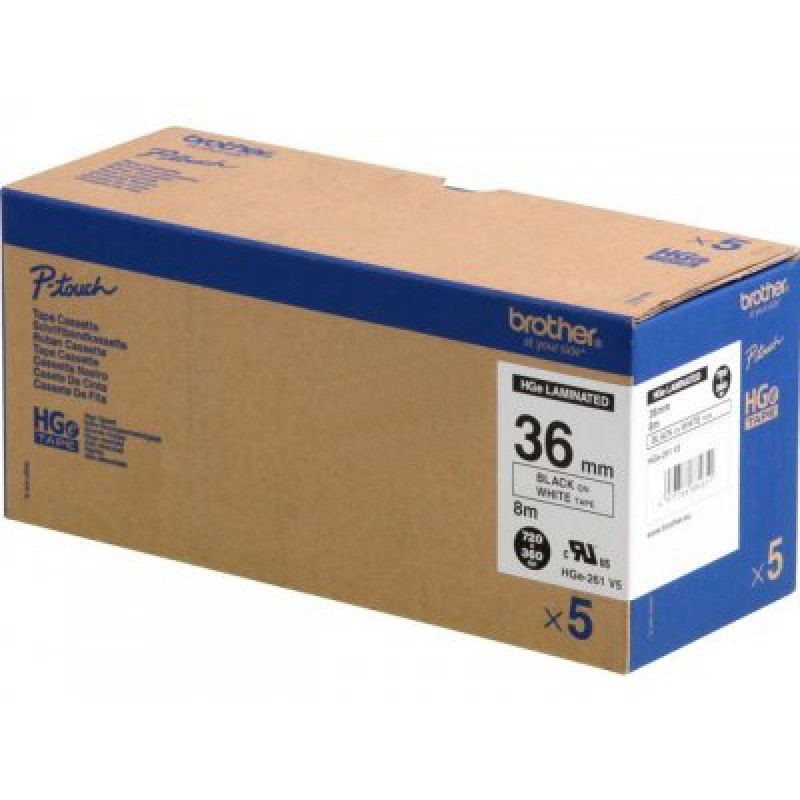 Brother HGE261V5 Rubans BK/Blanc 36mm x5