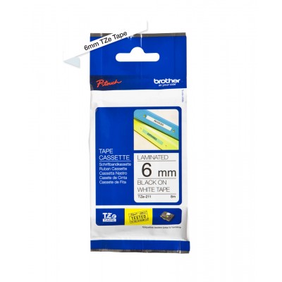 Brother TZE211 Ruban 6mm Noir / Blanc