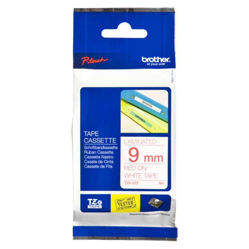 Brother TZE222 Ruban 9mm Rouge / Blanc