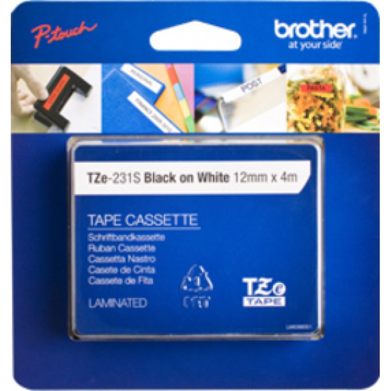 Brother TZE231S2 Ruban Noir/Blan 12mm 4m