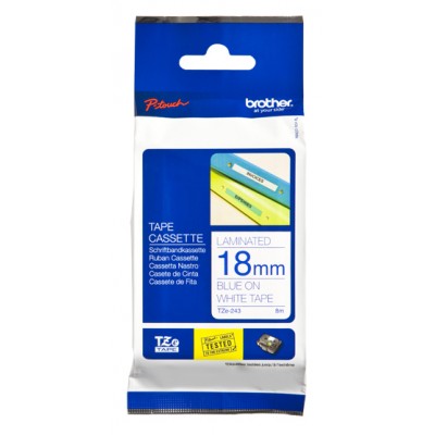 Brother TZE243 Ruban 18 mm Bleu / Blanc